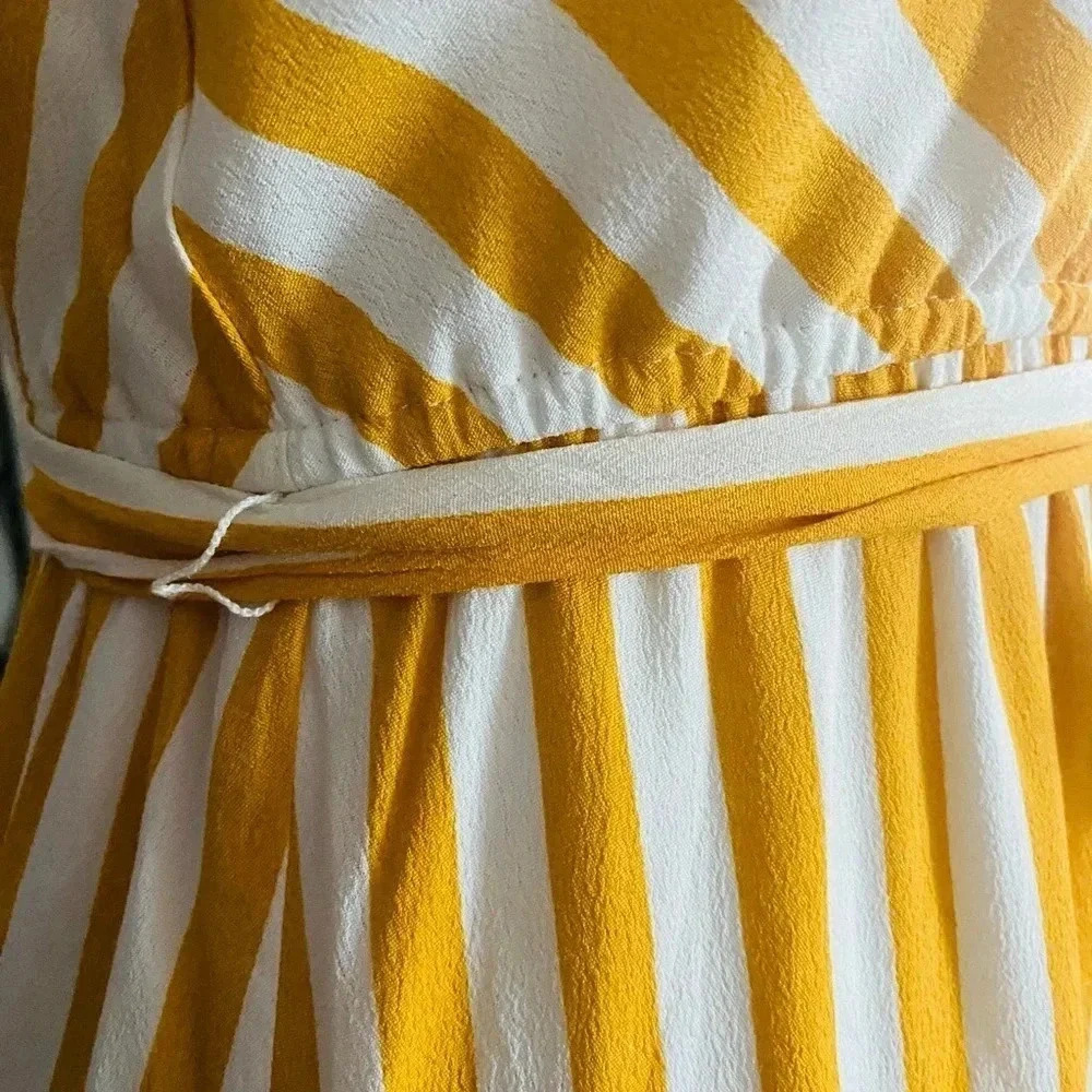 LOFT | Women Mustard/White Striped Chevron Flounce Maxi Dress Size 0P - Picture 11 of 15